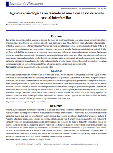Urgências psicológicas no cuidado às mães em casos de abuso sexual intrafamiliar