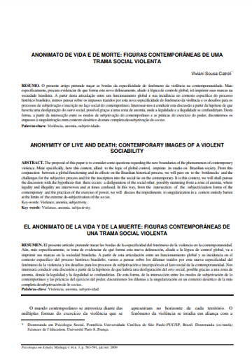 Anonimato de vida e de morte: figuras contemporâneas de uma trama social violenta