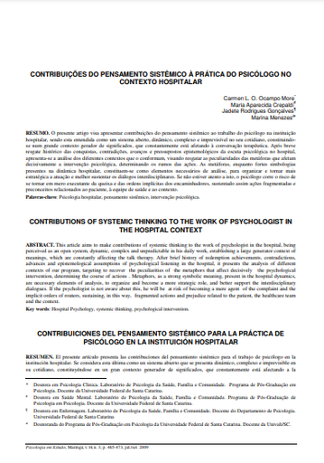 Contribuições do pensamento sistêmico à prática do psicólogo no contexto hospitalar