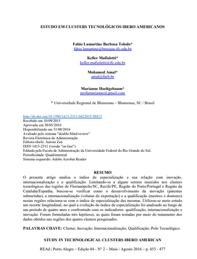 ESTUDO EM CLUSTERS TECNOLÓGICOS IBERO AMERICANOS