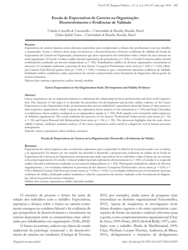 Escala de Expectativas de Carreira na Organização: Desenvolvimento e Evidências de Validade