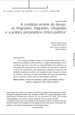 A condição errante do desejo: os imigrantes, migrantes, refugiados e a prática psicanalítica clínico-política