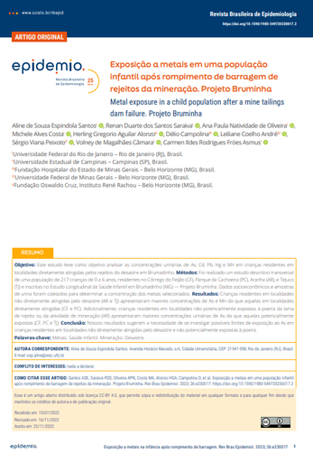 Metal exposure in a child population after a mine tailings dam failure. Projeto Bruminha