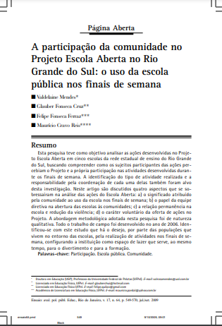 A participação da comunidade no Projeto Escola Aberta no Rio Grande do Sul: o uso da escola pública nos finais de semana