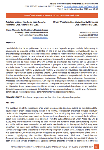 Arbolado urbano. Estudio de caso: Reparto Hermanos Cruz, Pinar del Río, Cuba.