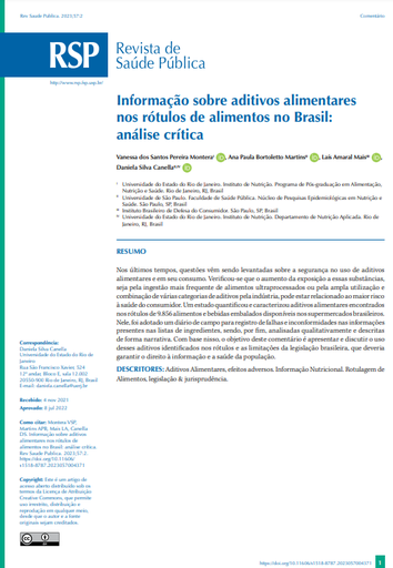 Information on food additives on food labels in Brazil: a critical analysis Information on food additives on food labels in Brazil: a critical analysis Information on food additives on food labels in Brazil: a critical analysis