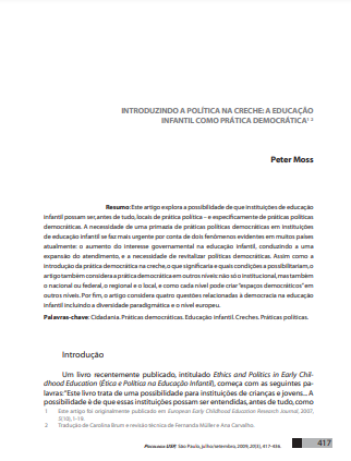 Introduzindo a política na creche: a educação infantil como prática democrática