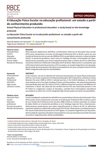 A Educação Física Escolar na educação profissional: um estudo a partir do conhecimento produzido