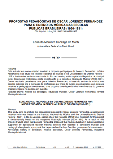 PROPOSTAS PEDAGÓGICAS DE OSCAR LORENZO FERNANDEZ PARA O ENSINO DA MÚSICA NAS ESCOLAS PÚBLICAS BRASILEIRAS (1930-1931)