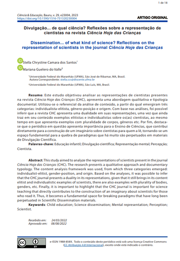 Divulgação... de qual ciência? Reflexões sobre a representação de cientistas na revista Ciência Hoje das Crianças