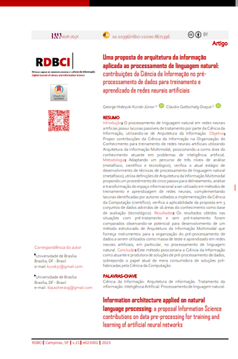 Uma proposta de arquitetura da informação aplicada ao processamento de linguagem natural: contribuições da Ciência da Informação no pré-processamento de dados para treinamento e aprendizado de redes neurais artificiais