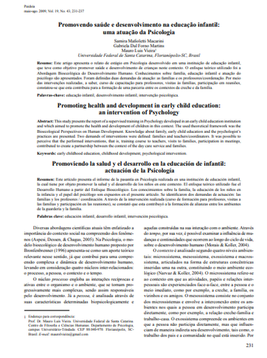 Promovendo saúde e desenvolvimento na educação infantil: uma atuação da Psicologia