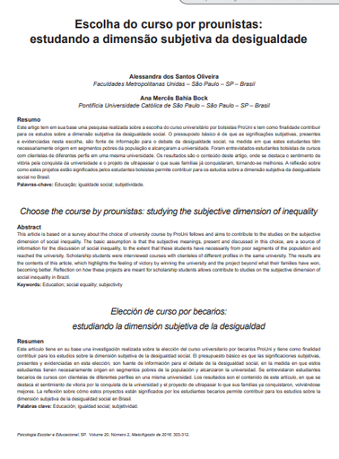 Escolha do curso por prounistas: estudando a dimensão subjetiva da desigualdade