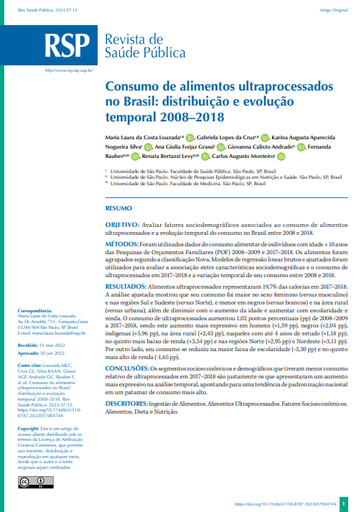 Consumption of ultra-processed foods in Brazil: distribution and temporal evolution 2008–2018