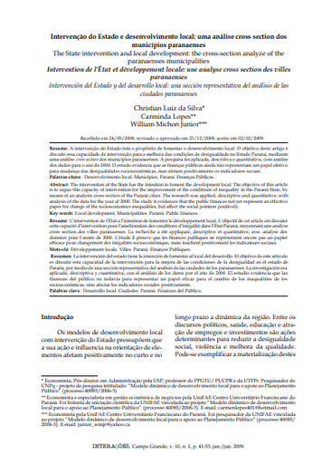 Intervenção do Estado e desenvolvimento local: uma análise cross section dos municípios paranaenses