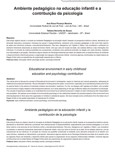 Ambiente pedagógico na educação infantil e a contribuição da psicologia