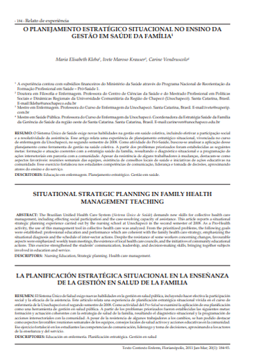 O planejamento estratégico situacional no ensino da gestão em saúde da família