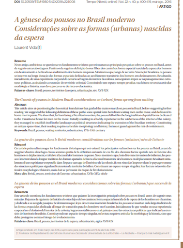 A gênese dos pousos no Brasil moderno Considerações sobre as formas (urbanas) nascidas da espera