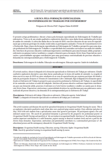 A busca pela formação especializada em enfermagem do trabalho por enfermeiros