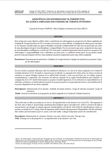 Assistência em enfermagem na perspectiva da clínica ampliada em unidade de terapia intensiva