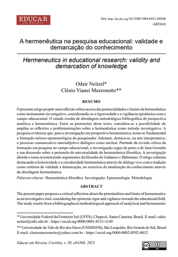 A hermenêutica na pesquisa educacional: validade e demarcação do conhecimento
