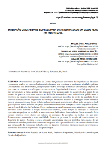 INTERAÇÃO UNIVERSIDADE-EMPRESA PARA O ENSINO BASEADO EM CASOS REAIS EM ENGENHARIA