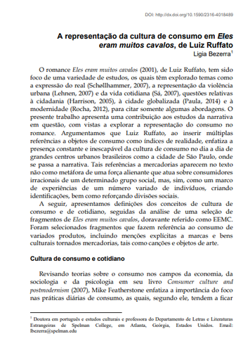 A representação da cultura de consumo em Eles eram muitos cavalos, de Luiz Ruffato