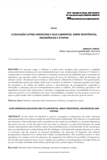 A EDUCAÇÃO LATINO-AMERICANA E SEUS LABIRINTOS: SOBRE RESISTÊNCIAS, INSURGÊNCIAS E UTOPIAS