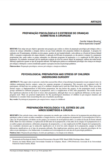 Preparação psicológica e o estresse de crianças submetidas a cirurgias