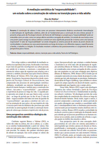 A mediação semiótica da &quot;responsabilidade&quot;: um estudo sobre a construção de valores na transição para a vida adulta