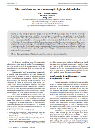 Olhar o cotidiano: percursos para uma psicologia social do trabalho