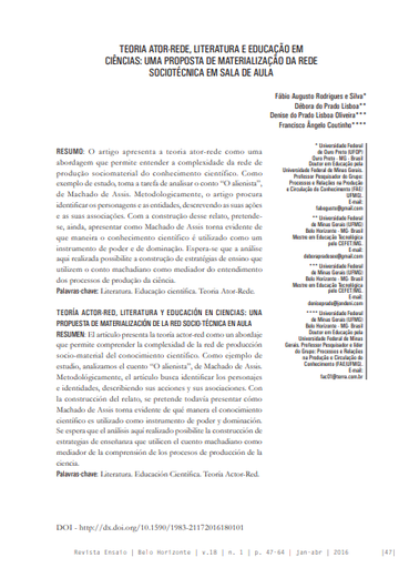TEORIA ATOR-REDE, LITERATURA E EDUCAÇÃO EM CIÊNCIAS: UMA PROPOSTA DE MATERIALIZAÇÃO DA REDE SOCIOTÉCNICA EM SALA DE AULA