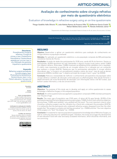 Avaliação do conhecimento sobre cirurgia refrativa por meio de questionário eletrônico