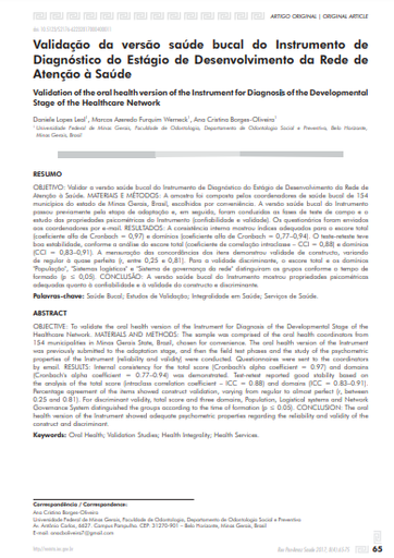 Validação da versão saúde bucal do Instrumento de Diagnóstico do Estágio de Desenvolvimento da Rede de Atenção à Saúde