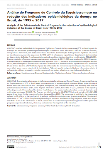 Análise do Programa de Controle da Esquistossomose na redução dos indicadores epidemiológicos da doença no Brasil, de 1995 a 2017