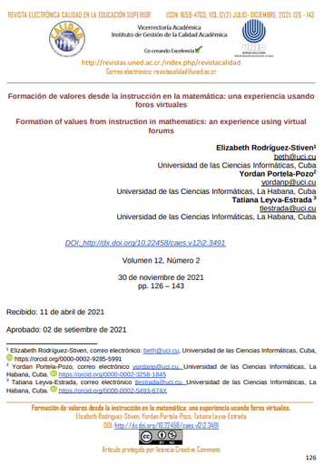 Formación de valores desde la instrucción en la matemática: una experiencia usando foros virtuales