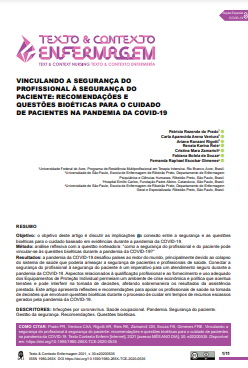 LINKING WORKER SAFETY TO PATIENT SAFETY: RECOMMENDATIONS AND BIOETHICAL ISSUES FOR THE CARE OF PATIENTS IN THE COVID-19 PANDEMIC