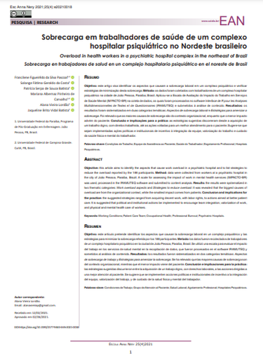 Sobrecarga em trabalhadores de saúde de um complexo hospitalar psiquiátrico no Nordeste brasileiro