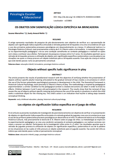 OS OBJETOS SEM SIGNIFICAÇÃO LÚDICA ESPECÍFICA NA BRINCADEIRA