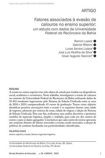 Fatores associados à evasão de calouros no ensino superior: um estudo com dados da Universidade Federal do Recôncavo da Bahia