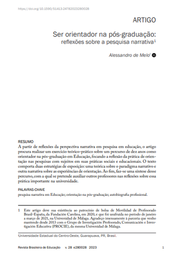 Ser orientador na pós-graduação: reflexões sobre a pesquisa narrativa