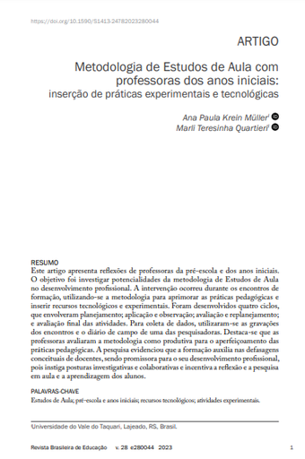 Metodologia de Estudos de Aula com professoras dos anos iniciais: inserção de práticas experimentais e tecnológicas