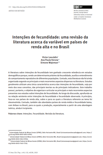 Intenções de fecundidade: uma revisão da literatura acerca da variável em países de renda alta e no Brasil