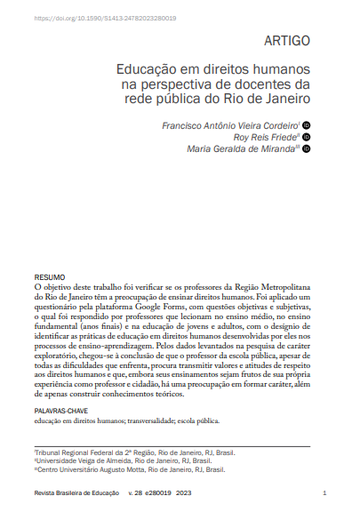 Educação em direitos humanos na perspectiva de docentes da rede pública do Rio de Janeiro