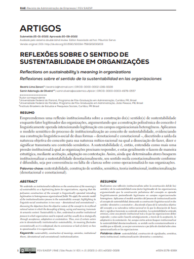 REFLEXÕES SOBRE O SENTIDO DE SUSTENTABILIDADE EM ORGANIZAÇÕES