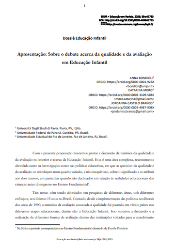 Apresentação: Sobre o debate acerca da qualidade e da avaliação em Educação Infantil