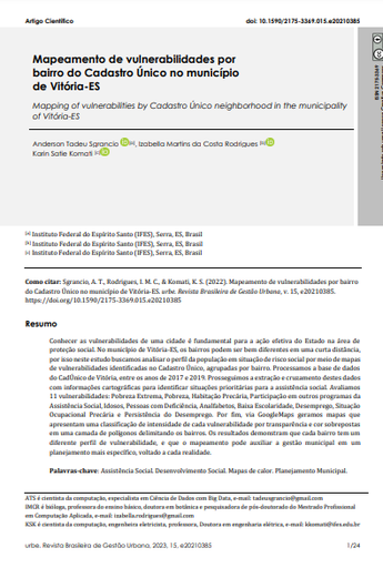 Mapeamento de vulnerabilidades por bairro do Cadastro Único no município de Vitória-ES