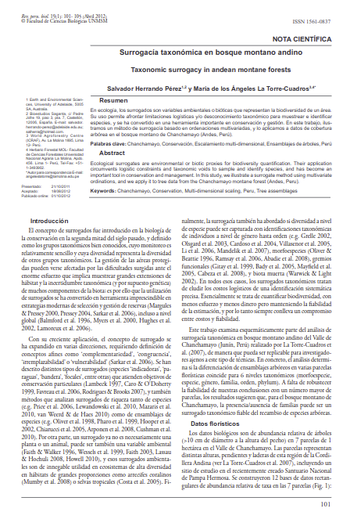 Surrogacía taxonómica en bosque montano andino