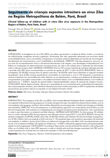Seguimento de crianças expostas intraútero ao vírus Zika na Região Metropolitana de Belém, Pará, Brasil