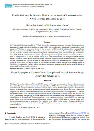 Estudo Sinótico e da Estrutura Vertical de um Vórtice Ciclônico de Altos Níveis Ocorrido em Janeiro de 2016